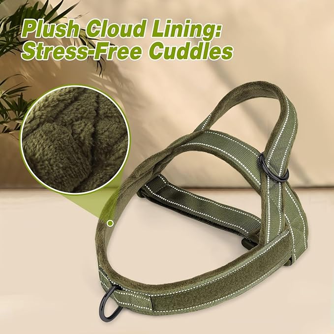 Forestpaw No Pull Dog Harness - Soft Flannel Padded Tactical Dog Vest Harness with Quick Release Buckle, Adjustable Reflective Pet Harness for Small Medium Dogs Walking Training,Green S-PurrikoPets