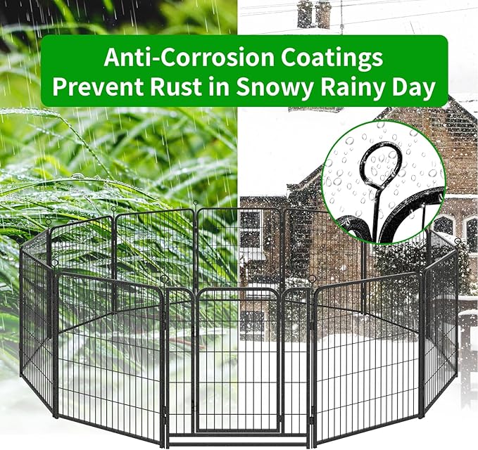 Dog Playpen Outdoor Extra Wide 12 Panels Heavy Duty Anti-Rust Coating-Strengthened Dog Fence 40" Height with Doors Portable for RV Camping Yard, Total 32FT, 79 Sq.ft, Snowy Black-PurrikoPets