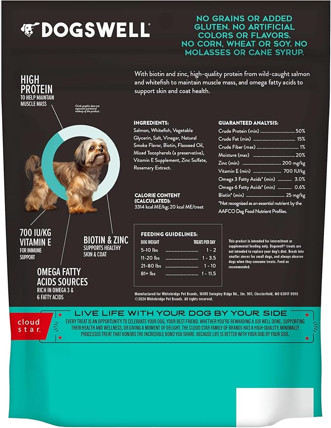 Dogswell Skin & Coat Mini Jerky Dog Treats, Salmon, 4 oz. Bag-PurrikoPets