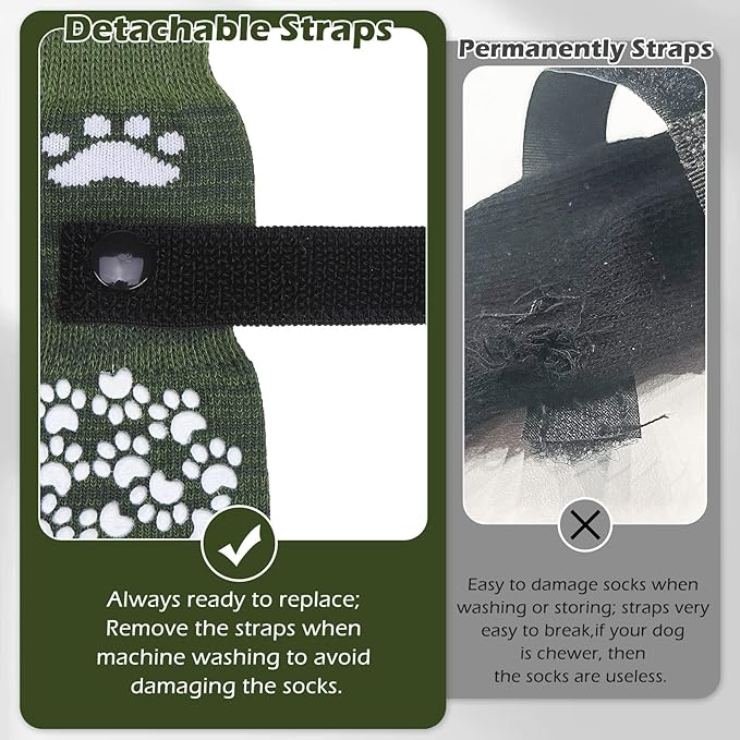 EXPAWLORER Anti Slip Dog Socks to Prevent Licking Paws, Shoes for Hot Pavement, Dog Booties for Small Medium Large Senior Dogs, Traction Control Boots & Paw Protectors for Hardwood Floors ArmyGreen-PurrikoPets