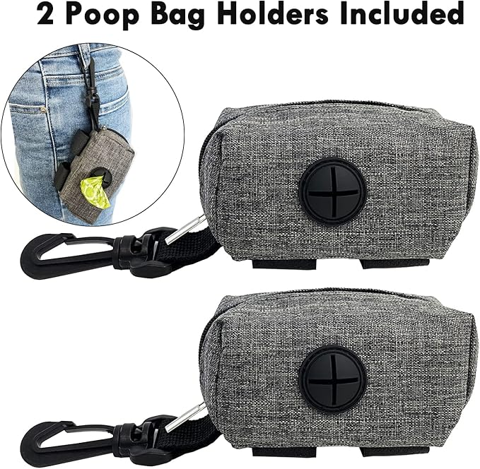 (2 Pack) Dog Poop Bag Holder for Leash,Doggie Waste Bag Dispenser Small Doggy Poop Bag Zipper Pouch with Carabiner Clip, Leash Attachment Holder for Pet Puppy Poop Bags-PurrikoPets