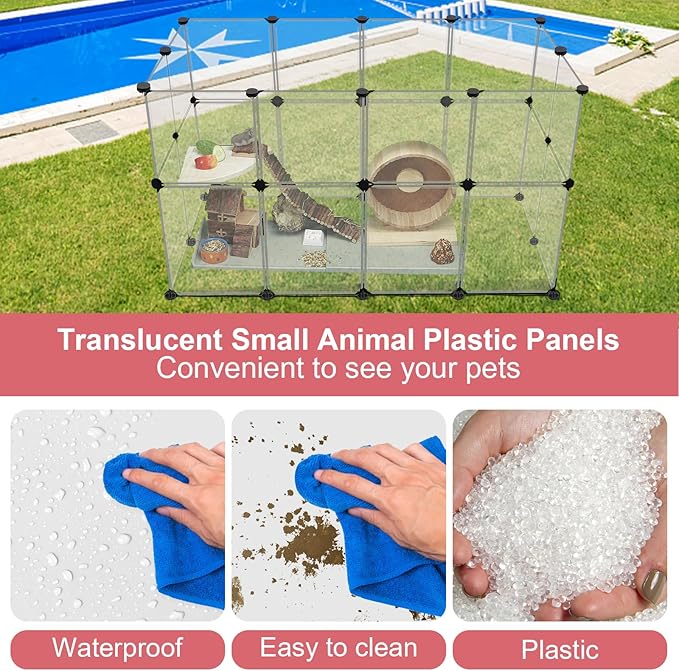 24 Panels Portable Small Animals Playpen,48"x 24"x 28" Transparent Pet Playpen,Portable Plastic Enclosure,Puppy Play Pen for Indoors Outdoor Pet Fence for Guinea Pigs,Bunny,Ferrets,Hamsters,Hedgehogs-PurrikoPets