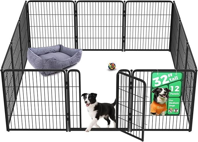 FXW Homeplus Unleashed Indoor Dog Playpen - Stress-Free and Safe Play, Heavy Duty 32 Inch 12 Panels Dog Pen for Small and Medium Dogs, Black│Patented-PurrikoPets