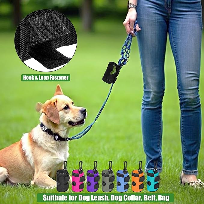 2 Pack Dog Poop Bag Holder for Leash Attachment - Waste Bag Dispenser for Leash - Fits Any Dog Leash - Portable Set with Hand Free Holder Metal Carrier, Black Round Shape-PurrikoPets