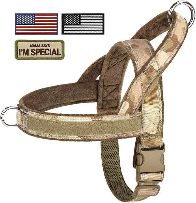 Forestpaw No Pull Dog Harness - Soft Flannel Padded Tactical Dog Vest Harness with Quick Release Buckle, Adjustable Reflective Pet Harness for Large Dogs Walking Training,Brown Camouflage L-PurrikoPets