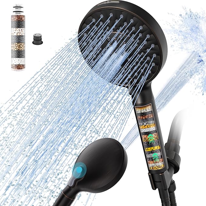 Filtered Shower Head with Handheld, High Pressure 9 Spray Mode ORB Showerhead with Filters, detachable shower head,Water Softener Filters Beads for Hard Water - Remove Chlorine-PurrikoPets