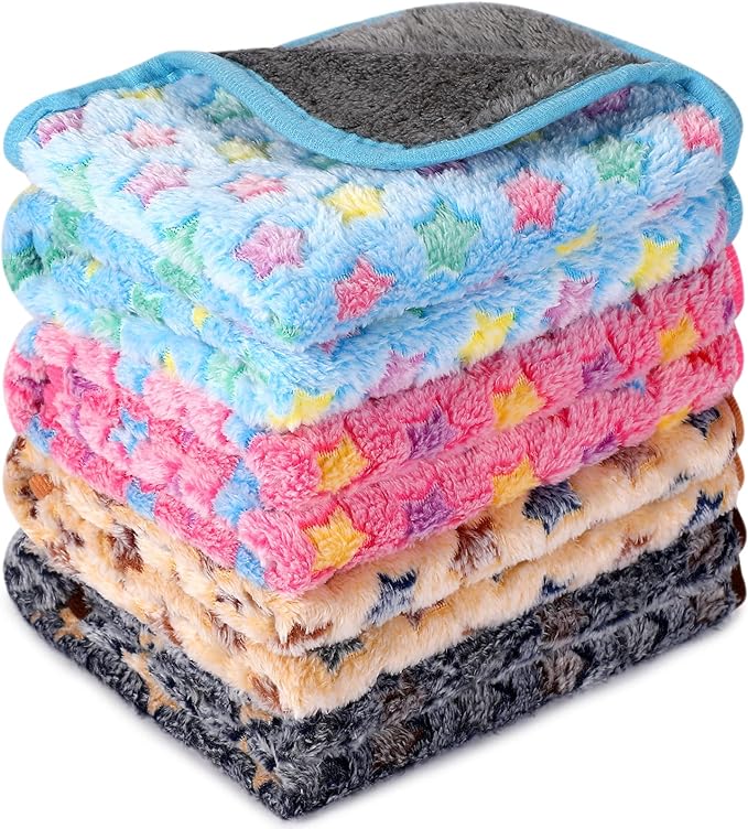 4 Pcs Waterproof Guinea Pig Blankets Washable Small Animal Fleece Bedding Absorbent Guinea Pig Cage Liners Reusable Pet Pee Pad Sleep Mat Pad Cover for Hamster Ferret (Star Pattern)-PurrikoPets