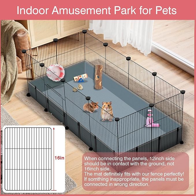 12 Panels Small Animal Playpen,Pet Playpen with Waterproof Mat,C&C Cage for Guinea Pigs,Puppy Play Pen,Bunny Playpen,Indoor Outdoor Portable Metal Wire Yard Fence-PurrikoPets