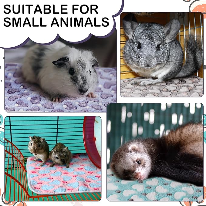 4 Pcs Waterproof Guinea Pig Blankets Washable Small Animal Fleece Bedding Absorbent Guinea Pig Cage Liners Reusable Pet Pee Pad Sleep Mat Pad Cover for Hamster Ferret (Heart Pattern,24 x 47 Inch)-PurrikoPets