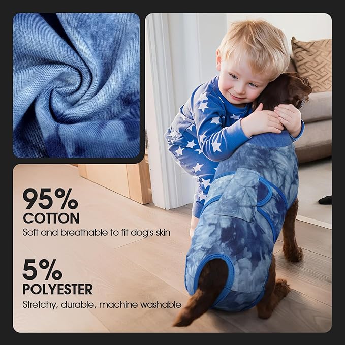 FUAMEY Recovery Suit for Dogs After Surgery,Soft Breathable Dog Bodysuit E-Collar & Cone Alternative Surgical Suit,Male Female Dog Neuter Spay Suits Anti Licking Wounds Onesie Blue Tie Dye L-PurrikoPets