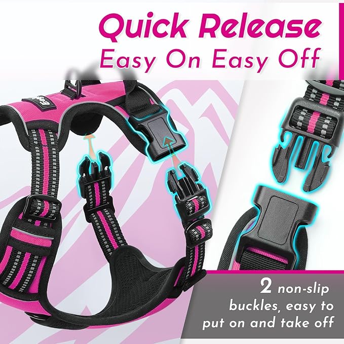Eagloo Dog Harness Small Sized Dog, No Pull Service Vest with Reflective Strips and Control Handle, Adjustable and Comfortable for Easy Walking, No Choke Pet Harness with 2 Metal Rings, Rose Red, S-PurrikoPets