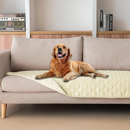 gogobunny 100% Double-Sided Waterproof Dog Bed Cover Pet Blanket Sofa Couch Furniture Protector for Puppy Large Dog Cat, Reversible (30x70 Inch (Pack of 1), Dark Cream/Light Cream)-PurrikoPets