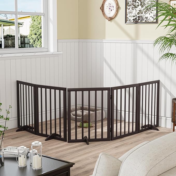 Freestanding Foldable Dog Gate 2 Panel,Fully Assembled Dog Gates for Doorways, Wooden Pet Gates for The House, 24-inch Tall Pet Gate Indoor-PurrikoPets