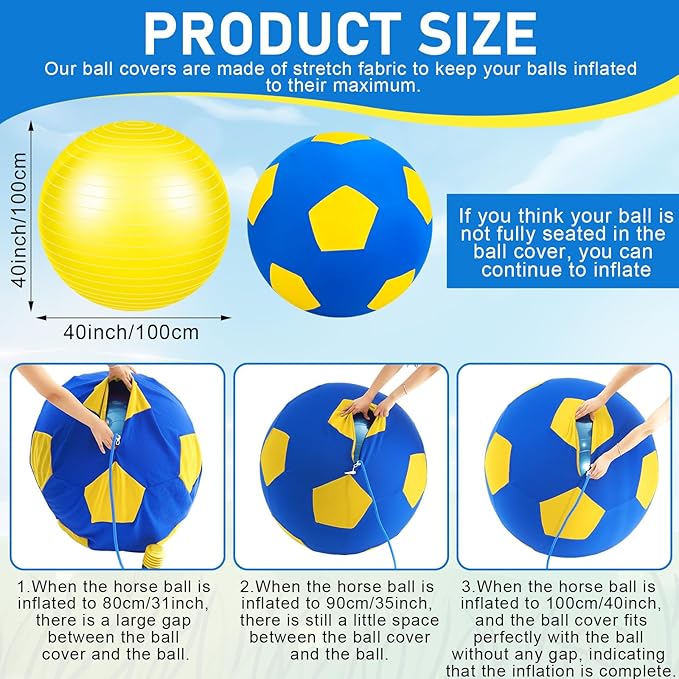 40inch Giant Herding Ball with Ball Cover Anti Burst Please Watch VCR for How to Inflation Horse Toys for Horses Stall Entertainment Play, Pump Included(Yellow,Stylish)-PurrikoPets