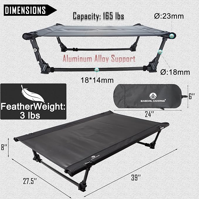 Folding Elevated Dog Bed – Portable Collapsible Raised Dog Cots Cooling Pet Bed with Aluminum Frame, Lever Locking System, Breathable Mesh for Camping, Beach, Lawn, Travel-PurrikoPets