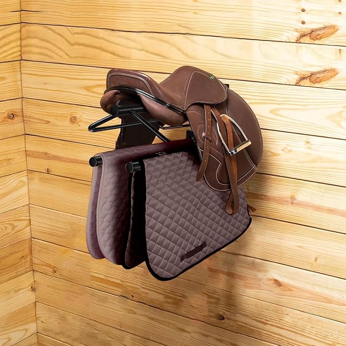 2Pcs Saddle Rack with Double Pad Bar,Heavy Duty Wall Mounted Saddle Rack Stand Saddle Pad Rack for English and Western Saddles,23.8x12.6x7.5 Inches-PurrikoPets