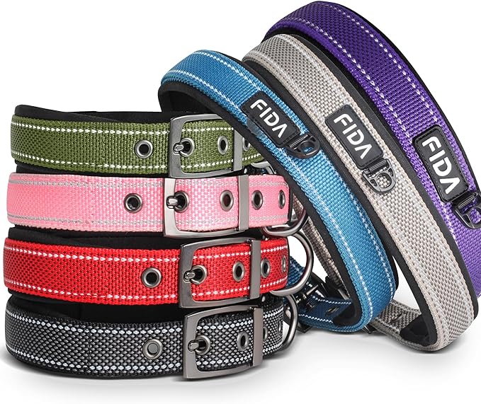 Fida Heavy Duty Dog Collar, Ultra Comfortable Soft Neoprene Padded, Adjustable Reflective Nylon Pet Collar with Durable Metal Belt Buckle for Small Breeds (S, Purple)-PurrikoPets