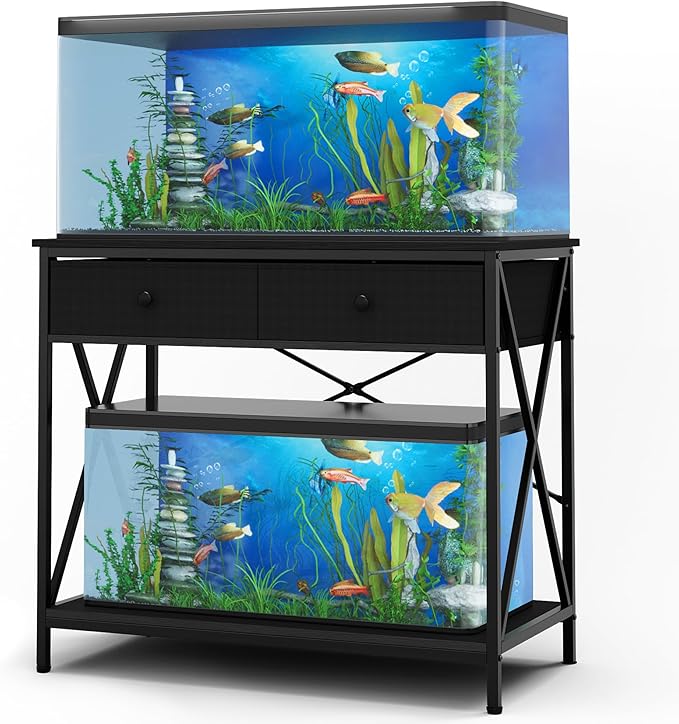 Fish Tank Stand 40 Gallon: Sturdy Aquarium Stand with Accessories Storage - Metal Fish Tank Table for 40-50 Gallon Reptile Breeder Turtle Terrarium - 35"X19.54" Weight Capacity 660 lbs-PurrikoPets