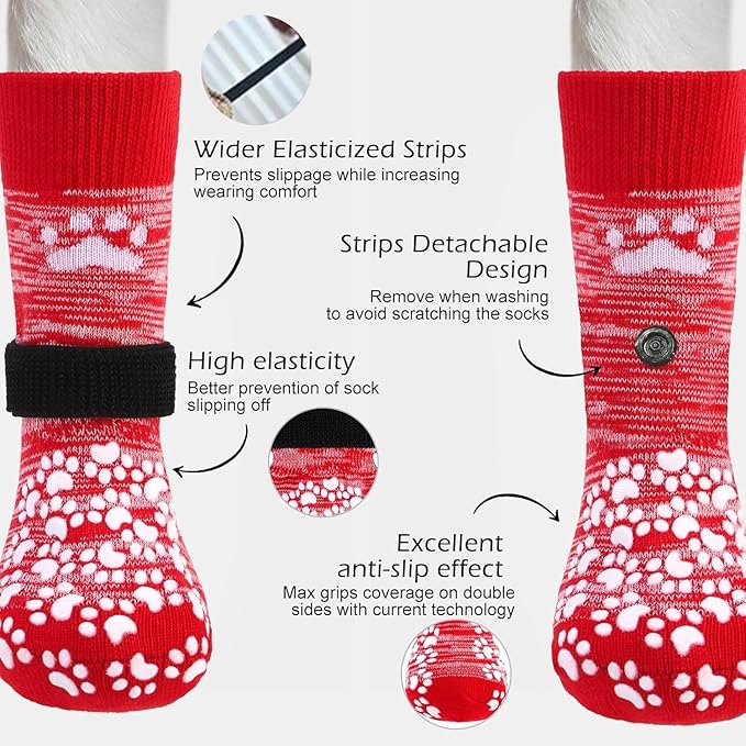 EXPAWLORER Anti Slip Dog Socks to Prevent Licking Paws, Dog Shoes for Hot Pavement, Dog Booties for Small Medium Large Senior Dogs, Traction Control Boots & Paw Protectors for Hardwood Floors-PurrikoPets