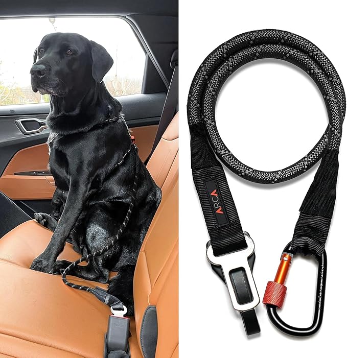 Dog Seat Belt for Car | Universal Dog Car Seatbelt | Durable Reflective Rope with Clip Hook Latch, Buckle and Alloy Carabiner- Safe and Secure Pet Safety Restraint-PurrikoPets