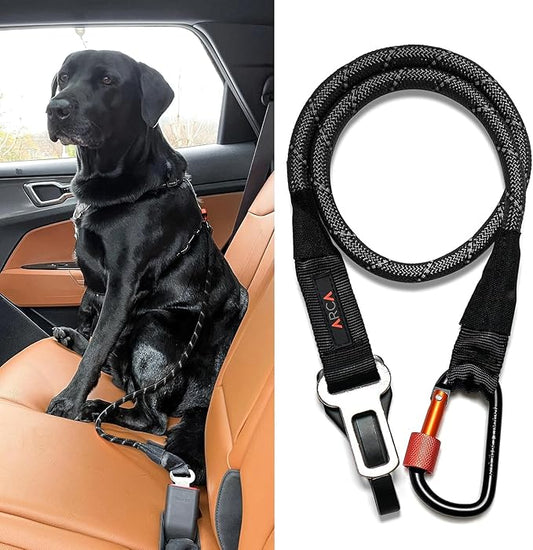 Dog Seat Belt for Car | Universal Dog Car Seatbelt | Durable Reflective Rope with Clip Hook Latch, Buckle and Alloy Carabiner- Safe and Secure Pet Safety Restraint-PurrikoPets