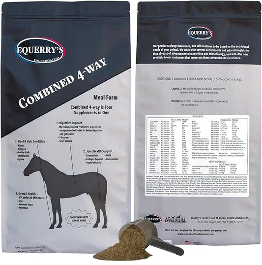Equerry's Combined RX 4 Way | Equine Nutritional Support | Complete Formula | Digestive and Joint Support | Hoof & Hair | Probiotics Vitamins & Minerals 160 Feedings, 20lb.-PurrikoPets