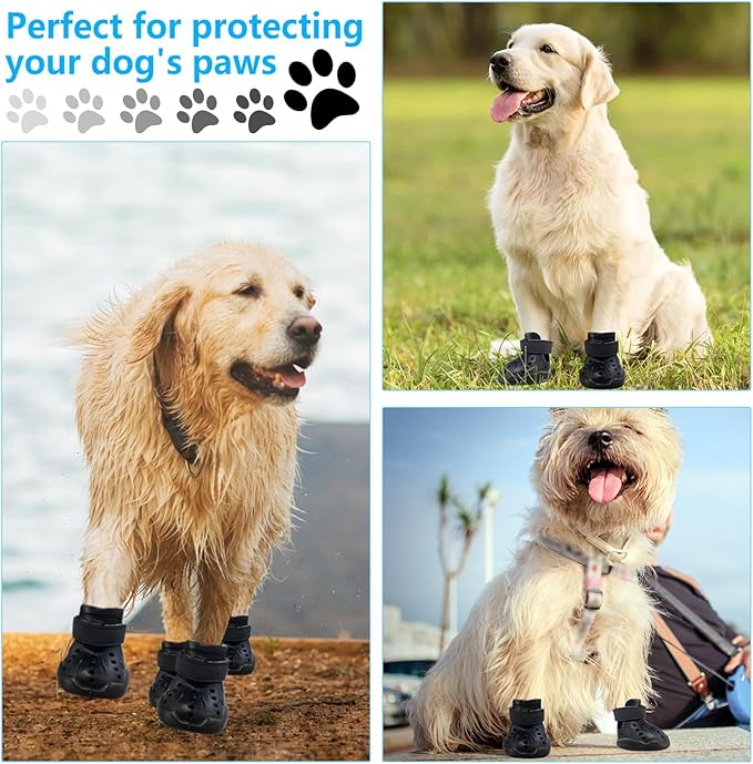 Dog Shoes, Dog Sandals for Hot Pavement, Non-Slip Waterproof Dog Booties for Winter Snowy Day and Summer, Adjustable Straps Easy-Clean Beach Outdoor Pet Boots Rugged Sole-4Pcs Black-PurrikoPets