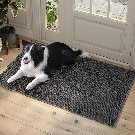 Dog Door Mat Indoor Entrance, 60" x 36" Absorbent & Quick-Drying Mud Rugs, Non-Slip Door Rugs for Entryway Indoor Washable, Soft Chenille Dog Mat for Muddy Paws-PurrikoPets