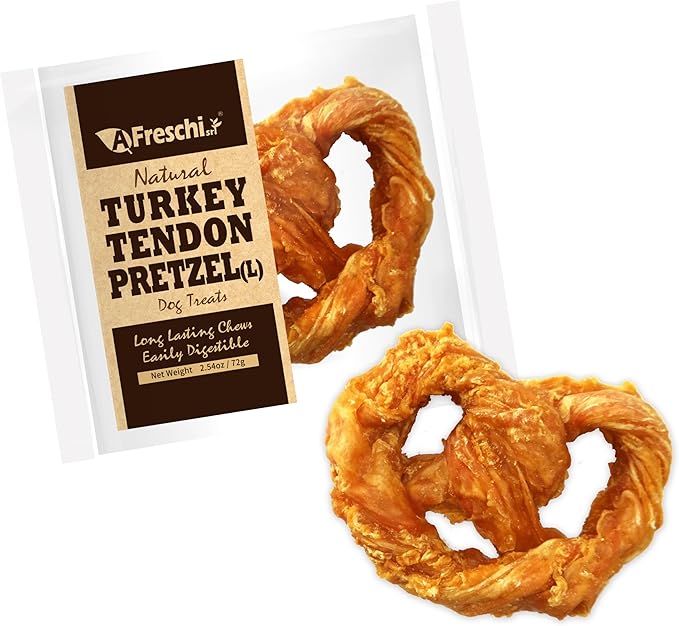 Afreschi Natural Turkey Tendon Pretzel (L) 1 Unit per Pack, Dog Treats for Signature Series, All Natural Human Grade Puppy Chew, USA-Sourced Turkey Tendon, Hypoallergenic, Rawhide Alternative-PurrikoPets