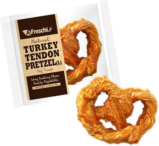 Afreschi Natural Turkey Tendon Pretzel (L) 1 Unit per Pack, Dog Treats for Signature Series, All Natural Human Grade Puppy Chew, USA-Sourced Turkey Tendon, Hypoallergenic, Rawhide Alternative-PurrikoPets