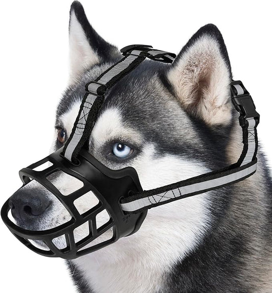 Dog Muzzle for Large Dogs, Breathable Basket Muzzles for Small, Medium and X-Large Aggressive Dog, Allows Panting Drinking, Suitable for Grooming Trimming Training (4, Blacks)-PurrikoPets