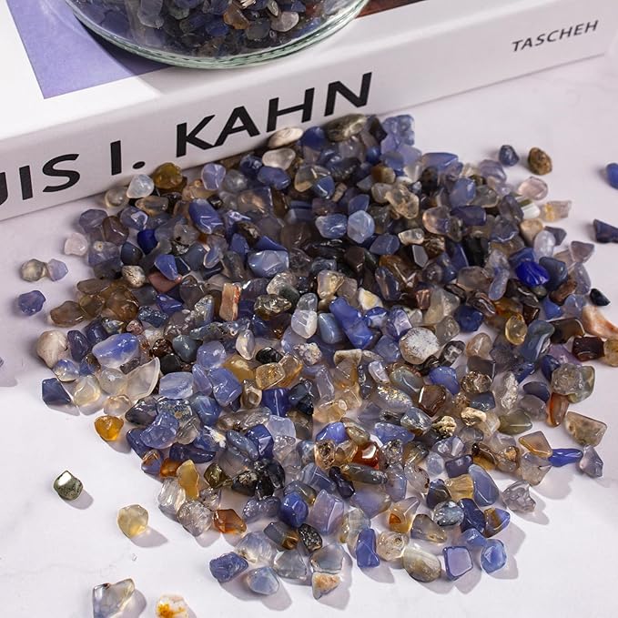 3 Lb Blue Agate Polished Tumbled Stones Chips, Aquarium Gravel Rocks Natural Decorative Pebbles Marbles for Aquarium, Vase Fillers, Succulent Plants Decor-PurrikoPets