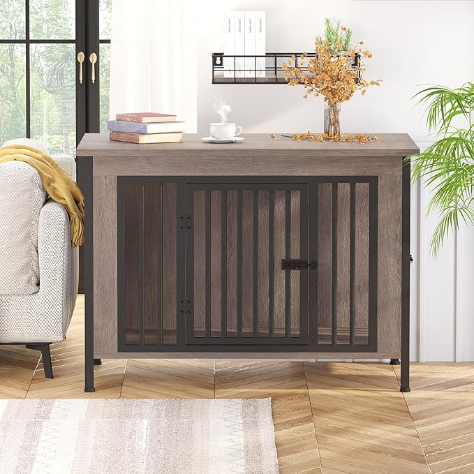 EasyCom 39.96" XL Wooden Large Dog Crate Furniture for Medium and Large Breed, Chew-Resistant Dog Kennel Furniture Indoor with 2 Doors and 3.94" Raised Feet, as TV Stand, End Table, Crate Table-PurrikoPets