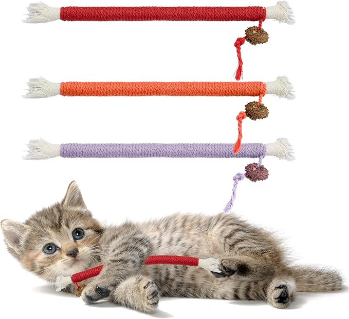 3pcs Safe Cat Rope Toy,Teeth Clean Toy for Cat, Cat Chew Toys for Indoor Cat,Kitten Interactive Toys-PurrikoPets