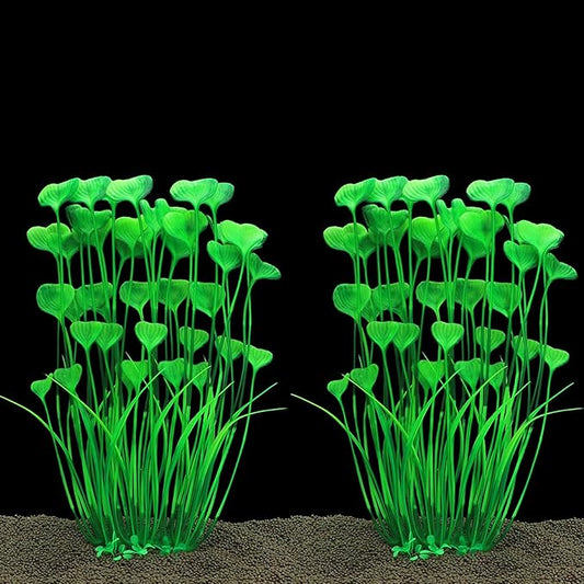 ALEGI Fish Tank Decorations Plastic Plants Large,Aquarium Artificial Plants Decoration Ornament Safe for All Fish-16 inch 2Pcs (Green 2 pcs)-PurrikoPets