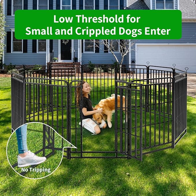 Dog Playpen Outdoor 32 Panels Heavy Duty Dog Fence 47" Height with Thick Pipe Anti-Rust with Doors Portable for RV Camping Yard, Total 71FT, 406 Sq.ft, Snowy Black-PurrikoPets