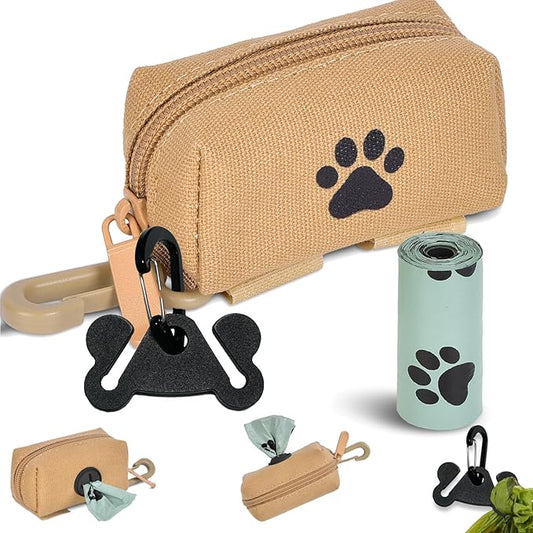 Dog Waste Bag Dispenser Pet Poop Bag Dispenser for Leash Accessory dog Poop Bag Holders Fits Dog Leash Include Hand Free Holder, Khaki, No-KaqiXB-PurrikoPets