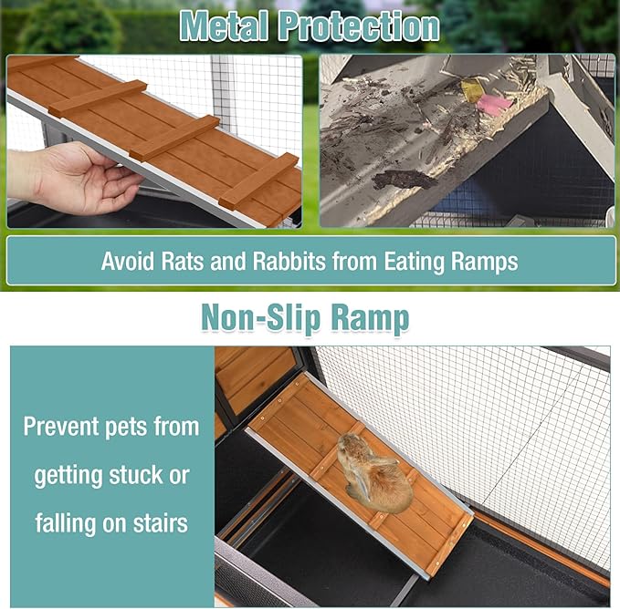 2-Story Rabbit Cage with Chew-Proof Metal Frame for Indoor/Outdoor - 62" Bunny Hutch Guinea Pig Cages with 6 Locking Wheels & 2 Removable Trays for Rabbits/Guinea Pigs-PurrikoPets