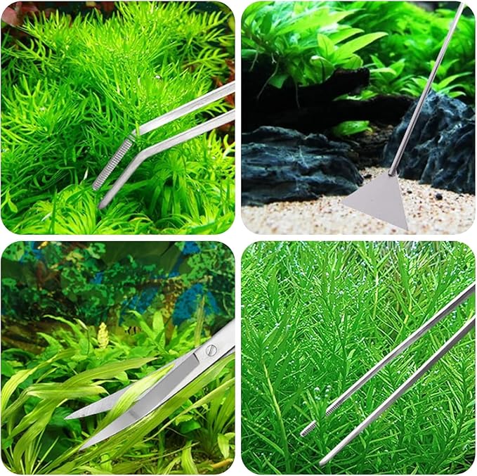 4 in 1 Aquascaping Tools Aquarium Plant Tools Anti-Rust Fish Tank Tools Stainless Steel Tweezers Scissors Spatula for Fish Starter Kits, Aquariums Tank and Terrarium-PurrikoPets