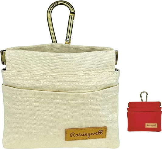 Dog Treat Pouch, Lvory Pocket Sized Pet Training Pouch, Cotton Fabric, Hand Free Dog Walking Bag with Carabiner, Self-Closing Pet Feed Snack Reward, for Puppy Travel or Outdoor Use-PurrikoPets