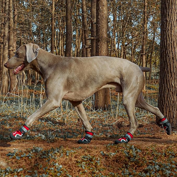 Dog Shoes, Waterproof Dog Boots & Paw Protectors with Anti-Slip Sole, 4pcs/Set Pet Dog Booties, Reflective Dog Shoes for Small Medium Large, Winter Snowy Summer Hot Pavement (Red, 7# (XL))-PurrikoPets