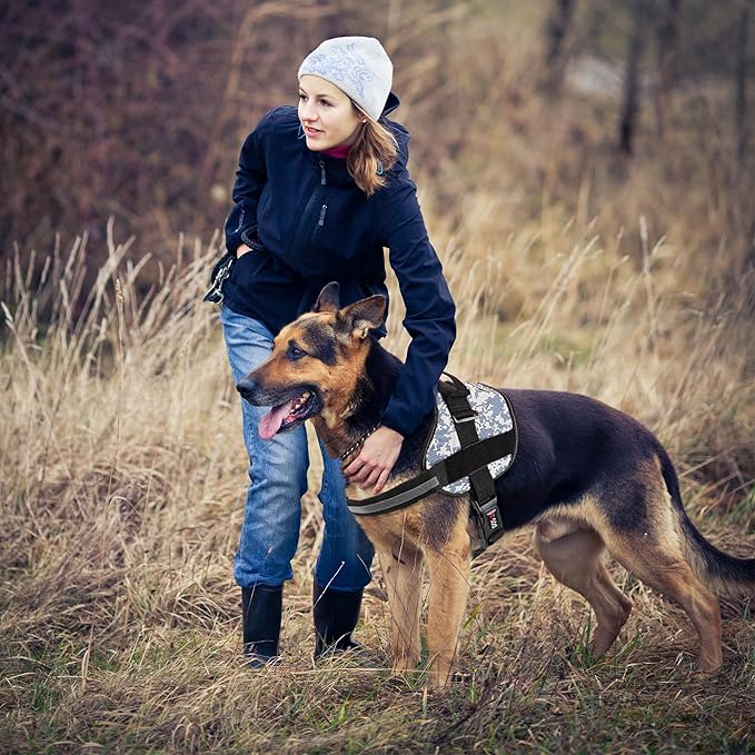 Dogline Dog Harness, Reflective No-Pull Adjustable Vest with Handle for Walking, Training, Breathable, No - Choke Harness for Small, Medium or Large Dogs Room for Patches Girth 33"-46" in Urban Camo-PurrikoPets