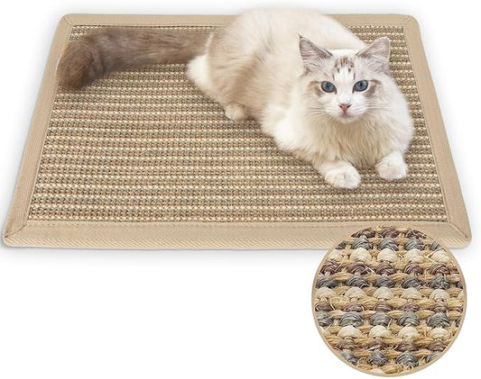 FUKUMARU Cat Scratcher Mat, 23.6 X 15.7 Inch Natural Sisal Cat Scratch Mats, Horizontal Cat Floor Scratching Pad Rug, Protect Carpets and Sofas (Cream - Thicken)-PurrikoPets