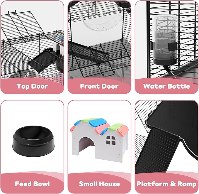 3-Tier Glass Hamster Tank, Large Hamster Cage Habitat with 11inch Big Running Wheel for Rat, Mouse, Gerbil, Syrian Hamster, 590 SQ INCHES-PurrikoPets