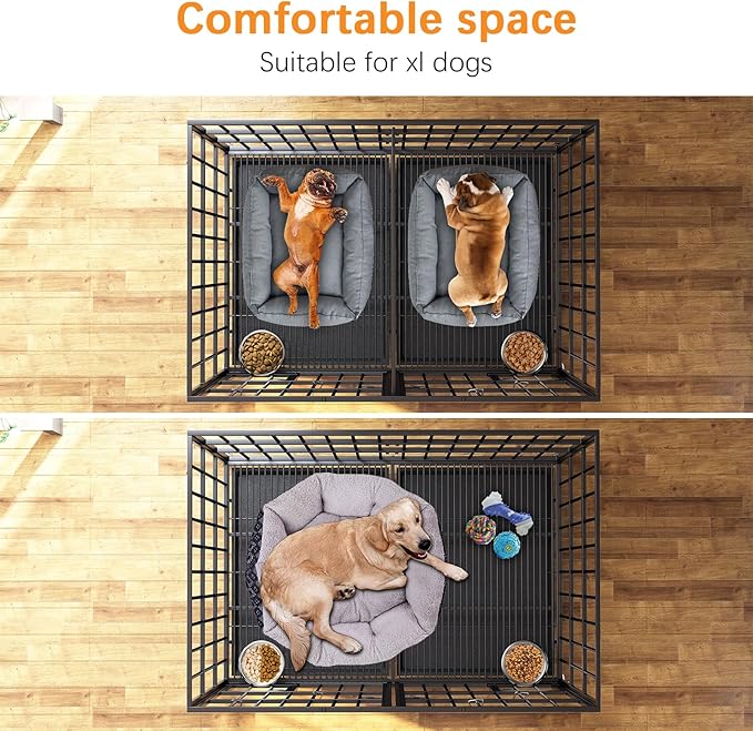 54 inch XL Dog Crate for Large Dog/Double Medium Dogs,Heavy Duty Metal Dog Cages,All Metal Open Top,Dog Kennel Indoor with Wheels,Floor Grid, Tray, Divider and Feeding Bowl-PurrikoPets