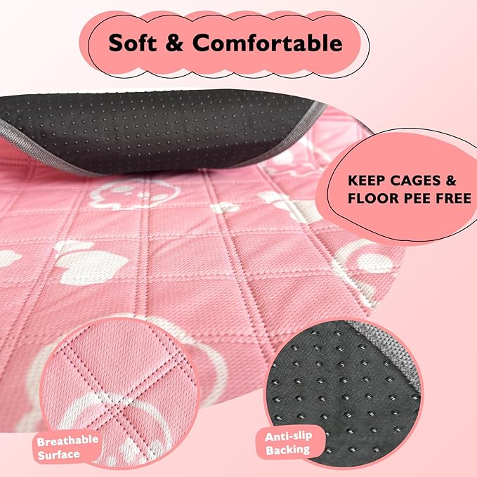 4 Pack Guinea Pig Bedding - Washable Guinea Pig Cage Liners, Waterproof Reusable & Anti Slip Pee Pads Super Absorbent Mats for Small Animals Pet Rabbit Bunny Hamster Rat (Pink, 24 x 18 Inch)-PurrikoPets
