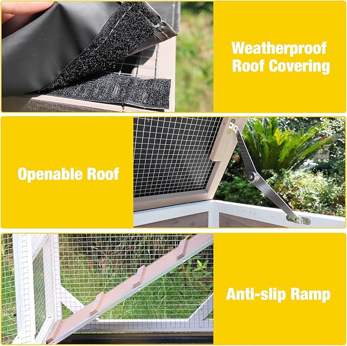 Aivituvin Rabbit Cage Indoor Outdoor Bunny Hutch on Wheels, 2 Story Wood Guinea Pig Cages with 2 Deeper Pull Out Trays-PurrikoPets