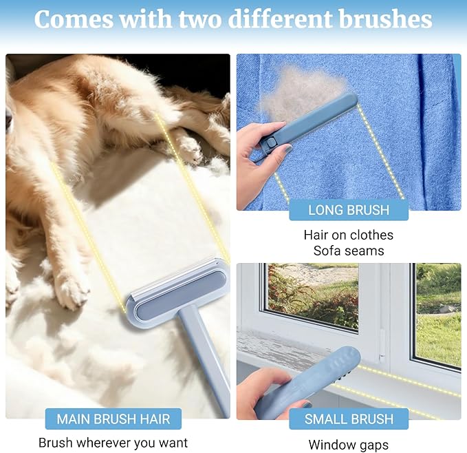 4 in 1 Multifunctional Reusable Pet Hair Remover Brush,Dog & Cat Hair Remover Tool for Couch,Bedding & Carpet,Washable Fur Remover with Dual-Sided Cleaning Brush-PurrikoPets
