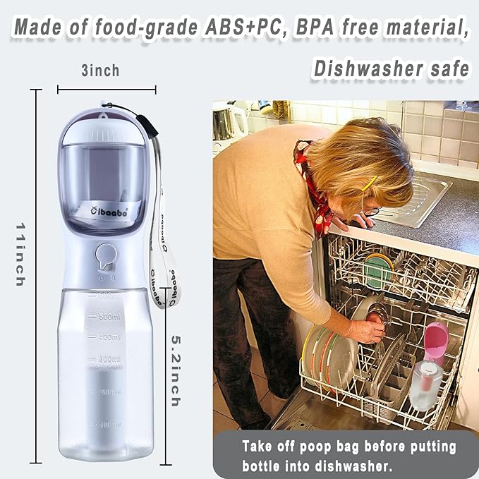 Dog Water Bottle with Food Container & Poop Bag Holder, Travel Water Bowl, Portable Pet Dispenser, Dog Stuff Accessories Items, Puppy Essentials Necessities for Yorkie Chihuahua Walking Hiking-PurrikoPets