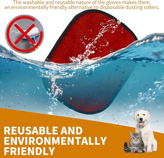 2PCS Electrostatic Pet Grooming Gloves, Reusable Hair Remover for Dog Cat Fur on Clothes Furniture Car Seat/Red-PurrikoPets